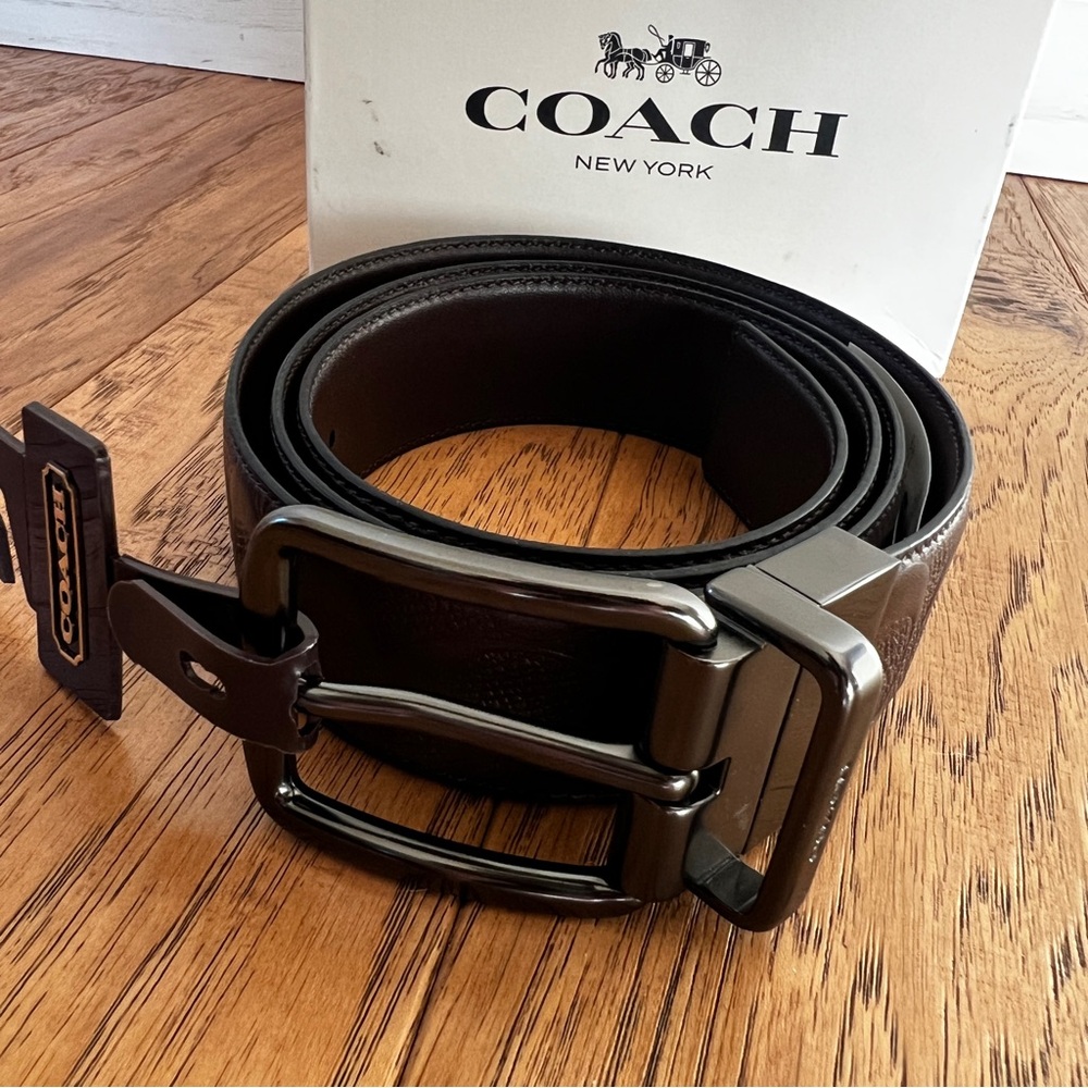 NWT Coach Wide Harness Cut To Size Signature Leather Reversible Belt